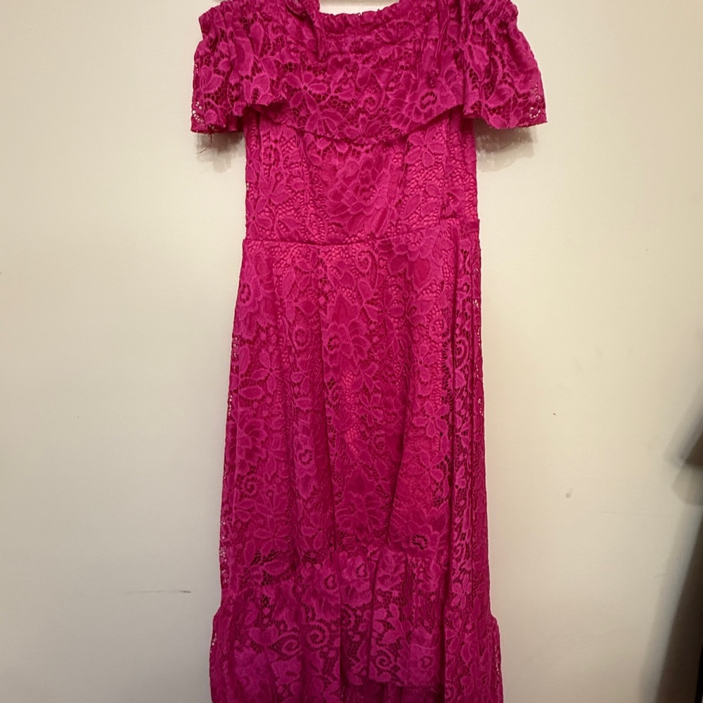 Pink Lace Off-Shoulder Kids Casual Dress NWT